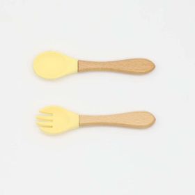 Baby Wooden Handles Silicone Spoon Fork Cutlery (Size/Age: Average Size (0-8Y))